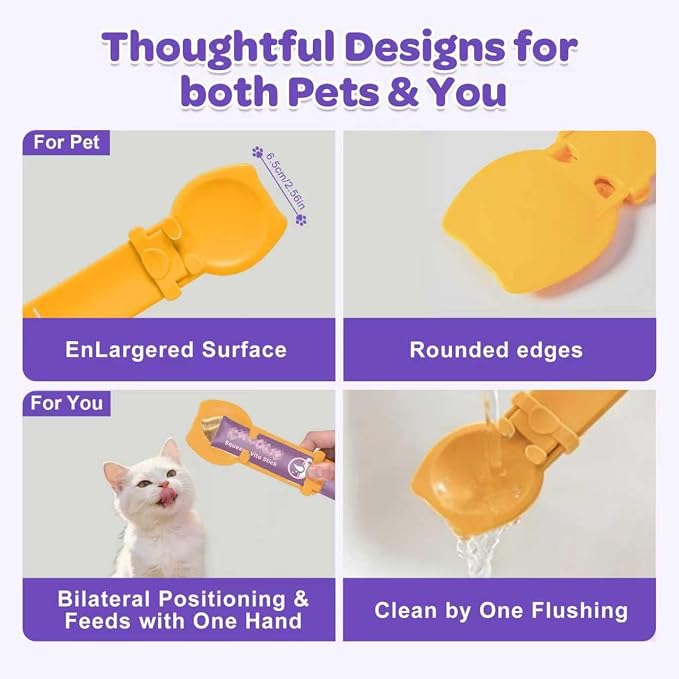 Cat Treat Spoon Squeeze Cat Strip Feeder Spoon for Lickable Churu Cat Treat | Feeding Spoons for Licky,Treats for Wet Food,Happy Spoon for Cats,Sliding,Portable,for Kittens,Cats,Puppies and Small Pets