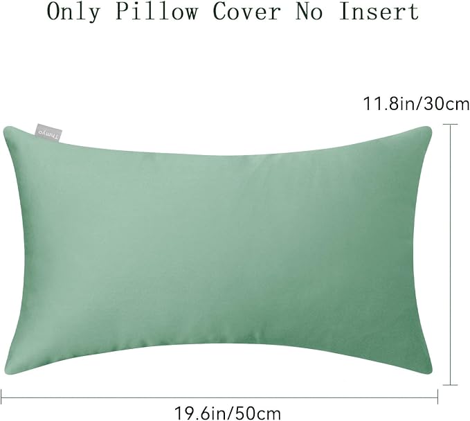 Thmyo 4-Pack 100% Cotton Lumbar Comfortable Solid Decorative Throw Pillow Case, Rectangle Cushion Cover Pillowcase Sublimation Blank Pillow Covers DIY Throw Pillowcase(12x20inch/30x50cm, Mist Green)
