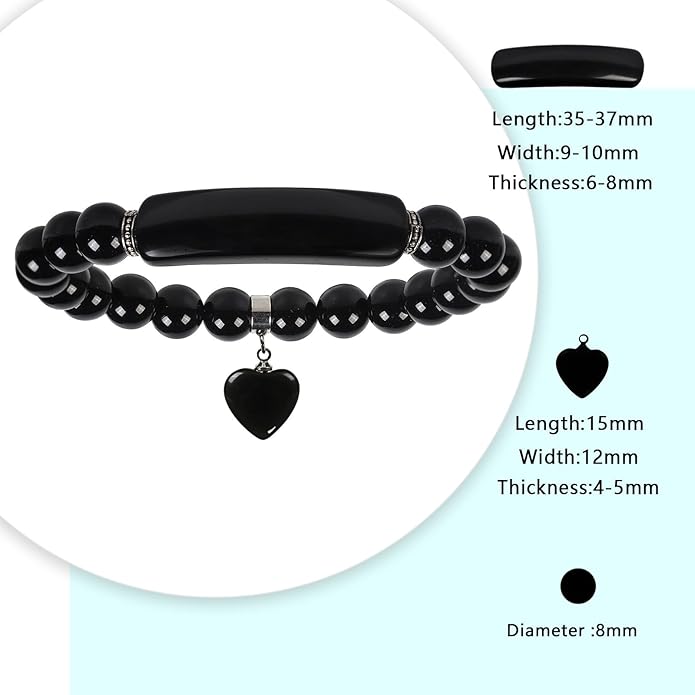TUMBEELLUWA Healing Stone Bracelet 8mm Beads Chakra Crystal Energy Heart Charm Bracelet Handmade Jewelry for Women
