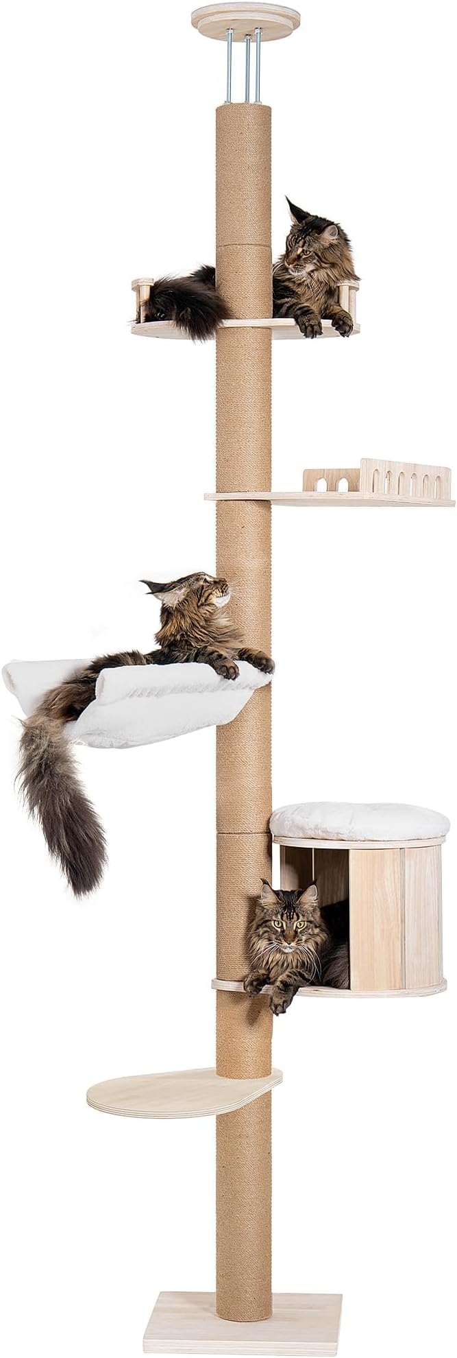 Aechonow 10.2ft Floor to Ceiling Cat Tree for Large Cats, Tall Cat Tower | with Scratching Post, Adjustable Height(82-122 in), Large Condo Cave Bed Hammock for Indoor Cats, Wood
