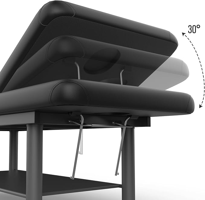 Heavy Duty Professional Stationary Massage Bed with Backrest - Wide Massage Table for Treatment, Physical Therapy, Spa & Facial Bed - Metal Frame, PU Leather (Segmented Structure)