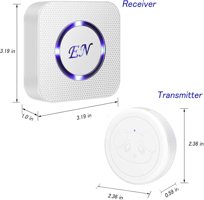 Dog Door Bell, Wireless Doggie Doorbells for Potty Training, Door Bell for Dogs to Go Outside, Dog Bells (White, 1 Receiver + 2 Transmitters)
