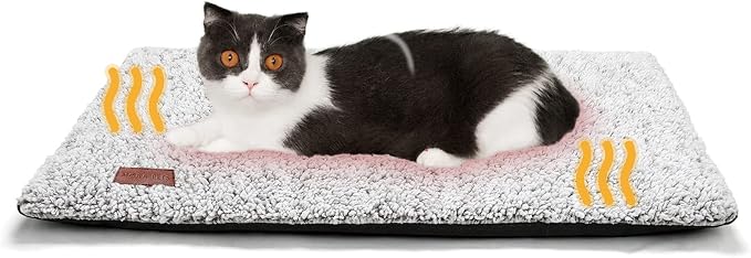 Mora Pets Self Warming Cat Bed Self Heating Cat Dog Mat Pet Pad Extra Warm | Self Heated Cat Bed for Indoor Outdoor Pets, Removable Washable Cover, Non Slip Bottom, Crinkle-Free, No Plug, Grey 24" x 18"