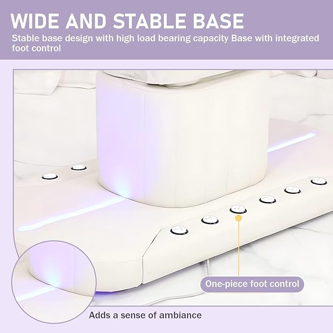 Electric Massage Table - Esthetician Bed with Futuristic Blue-Purple Light Base, Lash Bed Includes Multi-Angle and Height Adjustable, Foot Control, for Beauty Salon