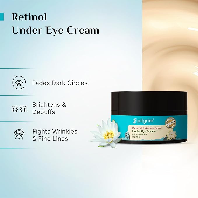 Pilgrim Retinol Under Eye Cream with Korean White Lotus & Hyaluronic Acid | Hydrating Eye Cream for Dark Circles, Fine Lines & Puffiness | For Men & Women | 1.06 Oz (30gm)