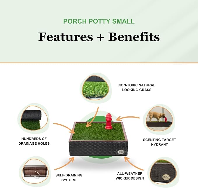 Porch Potty Small Indoor & Outdoor Dog Potty System with Artificial Grass, Quick-Draining Base & Drainage Hose – Reusable Dog Grass Pad for Apartments, Balconies, Patios & RVs