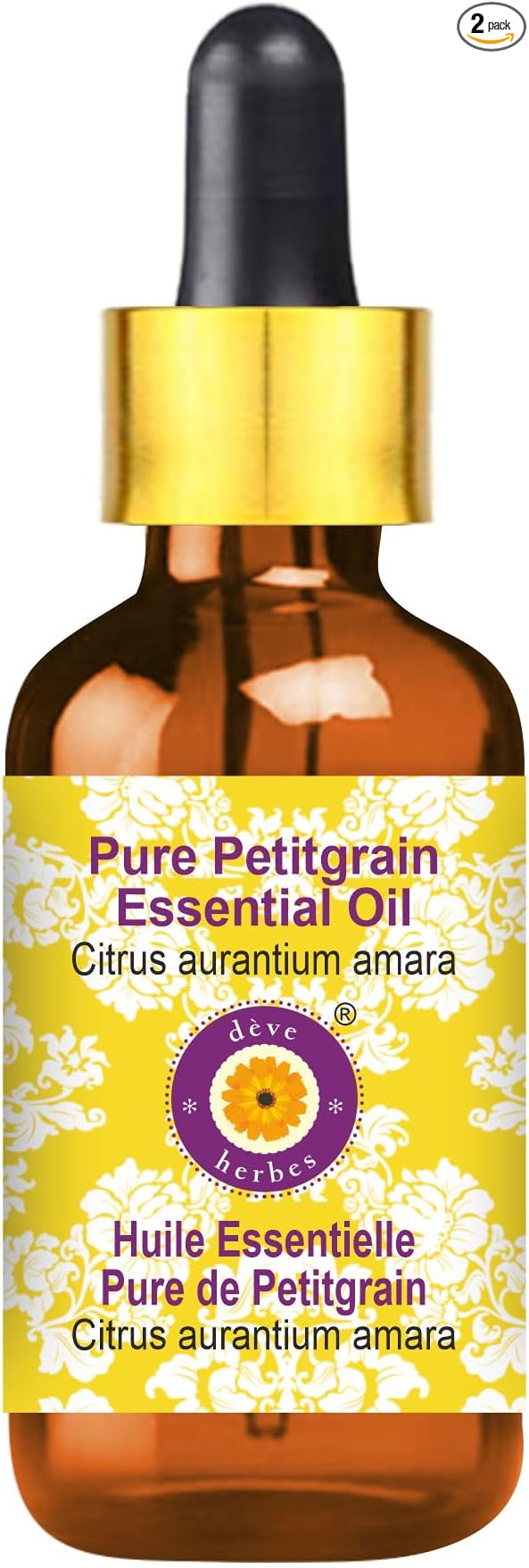 Deve Herbes Pure Petitgrain Essential Oil (Citrus aurantium Amara) with Glass Dropper Steam Distilled 15ml (0.50 oz)