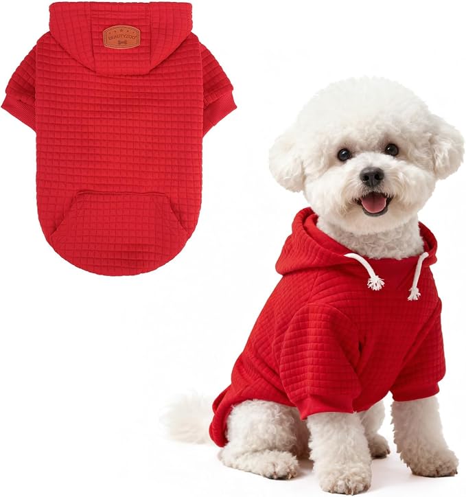 BEAUTYZOO Dog Hoodies Sweater for Small Dogs,Waffle‑Like Laminated Pet Coat | Warm Dog Sweatshirt with Pocket & Leash Hole,Pullover Clothes for Girl Boy Dogs & Cats,Stretchy & Easy‑On‑Off,Chihuahua Puppy