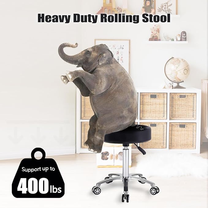 Antlu Rolling Stool Swivel Chair for Office Medical Salon Tattoo Kitchen Massage Work,Adjustable Height Hydraulic Stool with Wheels (Black)