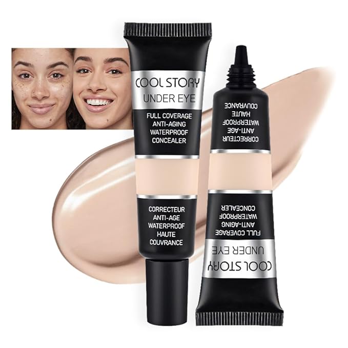 Kaely 2Pcs Under Eye Concealer for Older Women, Color Correcting Full Coverage Concealer for Dark Circles, Puffiness, Redness, Corrector de ojeras, Waterproof Anti Aging, Natural Matte Finish, light W
