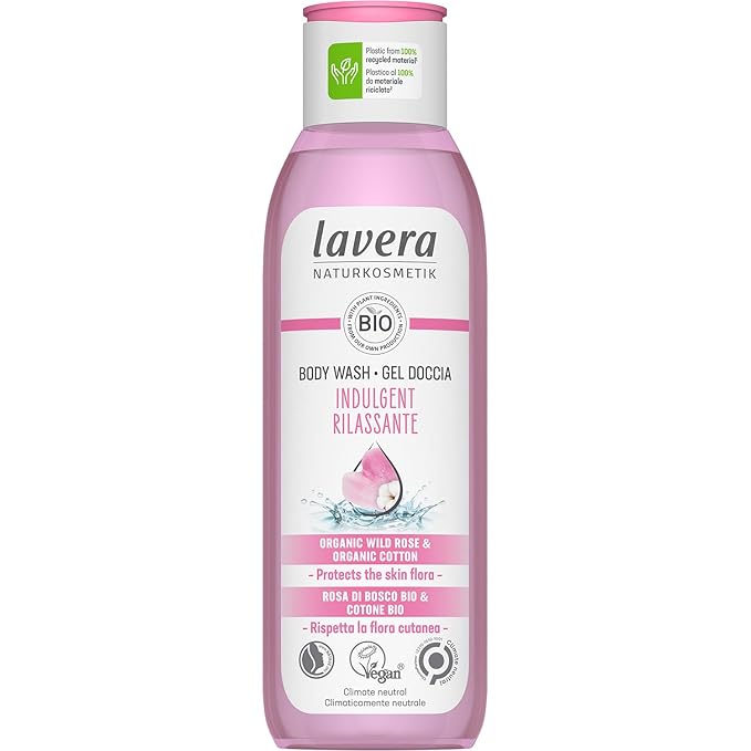 lavera Indulgent Body Wash - cleansing with wild rose & cotton - pH-neutral formula, protects the skin microbiome and moisturizing - PETA certified - vegan - natural cosmetics - 8.45 fl.oz.