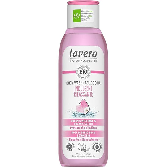 lavera Indulgent Body Wash - cleansing with wild rose & cotton - pH-neutral formula, protects the skin microbiome and moisturizing - PETA certified - vegan - natural cosmetics - 8.45 fl.oz.