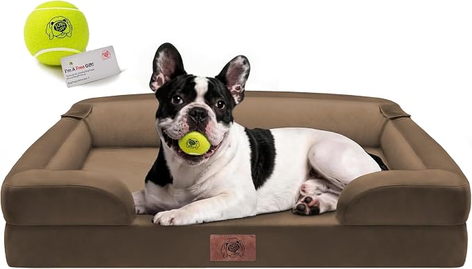 Waterproof Orthopedic Dog Bed for Medium Large Sized Dogs | Memory Foam Pet Bed Sofa with Bolster, Dog Couch with Washable Cover & Non-Slip Bottom, 30x20 Inch, Dark brown