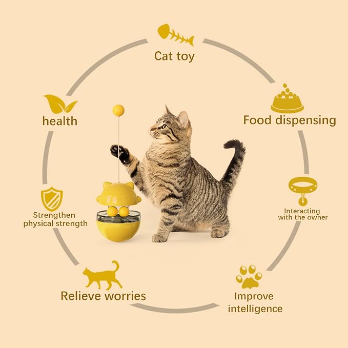 2O25 Cat Toy Funny Tumbler Interactive Ball，Treat Dispenser Automatic No-Electronic Move，Kitten Enrichment Toys for Mental Stimulation & Slower Eating (Blue)