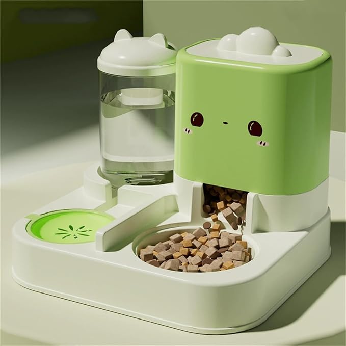 Pet Automatic Feeder Cat Dog Feeding Bowl Food Water Dispenser with Refillable Storage Container Large Capacity Rabbit Feeder Watering Bowls (Green)