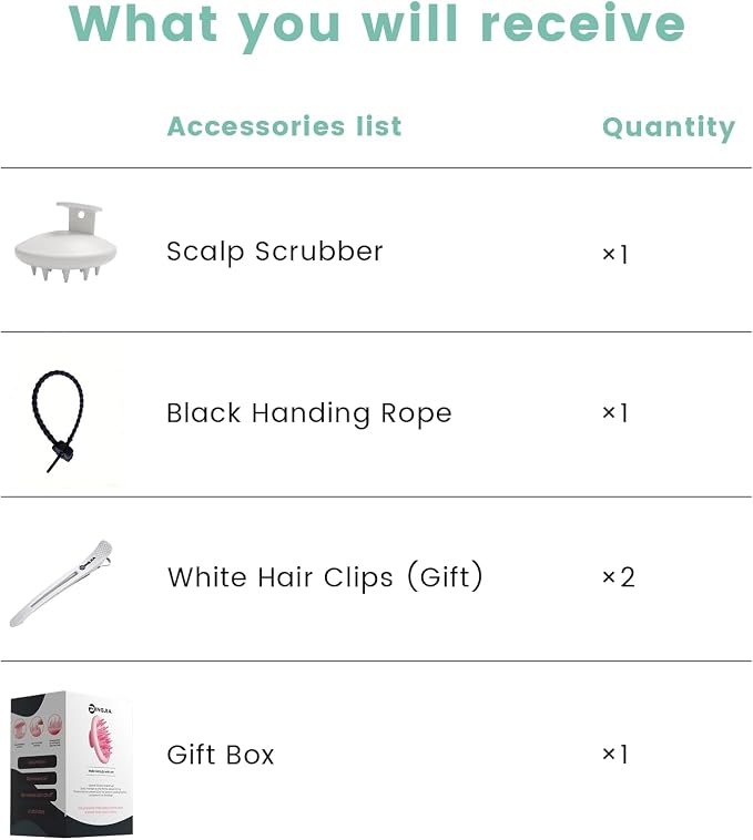 100% Silicone Scalp Massager,Scalp Scrubber for Hair Growth,White | 1 PCS Gift Box,2 Seamless Hair Clips Included,Soft-touch Grip,Quick lathering,Anti-Dandruff, Wet & Dry Use for All Hair Types
