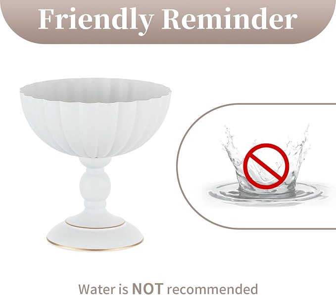 Sziqiqi White Urn Vase for Centrepieces, Wedding Compote Vase, 10Pcs | 7.9in Tall Metal Flower Arrangements, Vase for Centrepieces Floral Planter, Decorative Footed Bowl, For Party, Event
