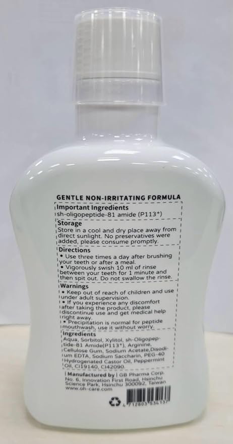 oh care Mouthwash for Kids P113+ Peptide Anti Cavity Mouth Rinse Alcohol Free for Teeth and Gums Safe Oral Hygiene for Newborn to Toddler 11.8 fl oz (11.8 Fl oz, Mint(for Adult))