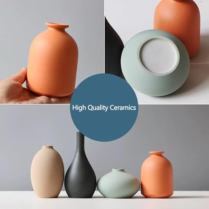 Vase Set of 4 with Dried Flower for Shelf Home Decor Matte Ceramic | For Modern Minimalist Bohemian, Pampas Grass, Home, Office, Shelf, Living Room, Bedroom,Entryway,Farmhouse Decor