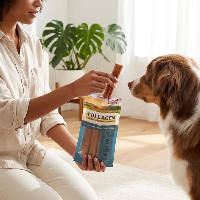 Wild Eats Water Buffalo Collagen Cheek Rolls 10" 3pk, Pig Ear Substitute | Long lasting treats and bones for medium dogs, retriever style texture, 3 per bag, satisfies natural gnawing urges daily