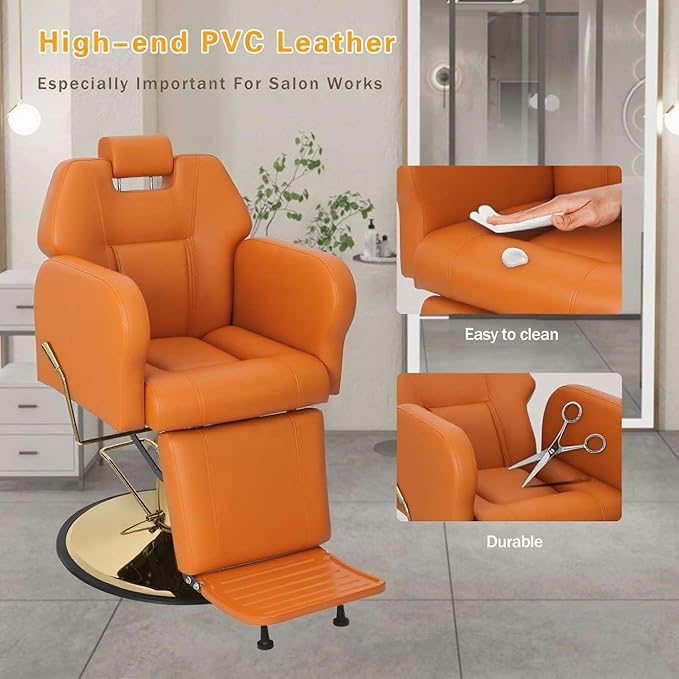 Barber Chair Hydraulic Reclining Salon Chairs Styling Chair Hair Chair 360 Degrees Rolling Swivel Barber Chairs for Barbershop Hair Salon (Orange1)