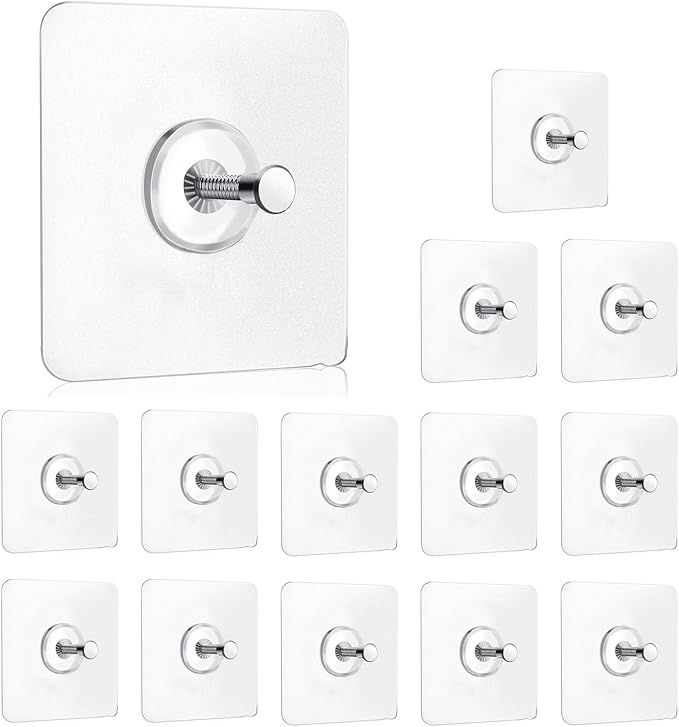 14 Pack Adhesive Wall Hooks, Wall Hangers Without Nails, No Damage Picture Hooks Waterproof and Rustproof to use Inside Kitchen, Bathroom, Home and Office（14mm）