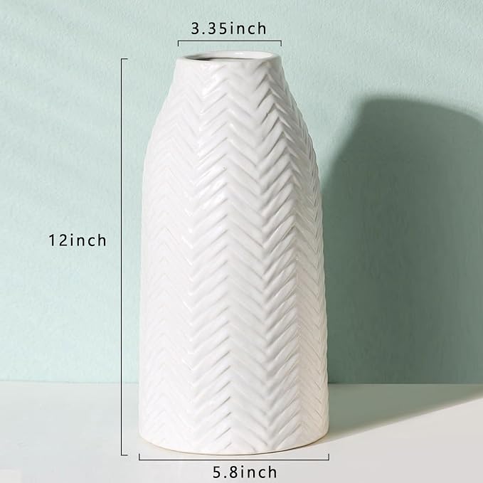 hjn White Vase for Flowers Ceramic Vase for Decor, Modern Decorative Tall Vases for Your Kitchen/Office/Living Room/Bookshelf/Mantel - White Texture(Medium)