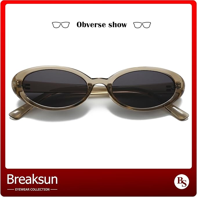 Breaksun Retro Oval Sunglasses for Women Men Fashion Small Oval Sunglasses 90s Vintage Shades