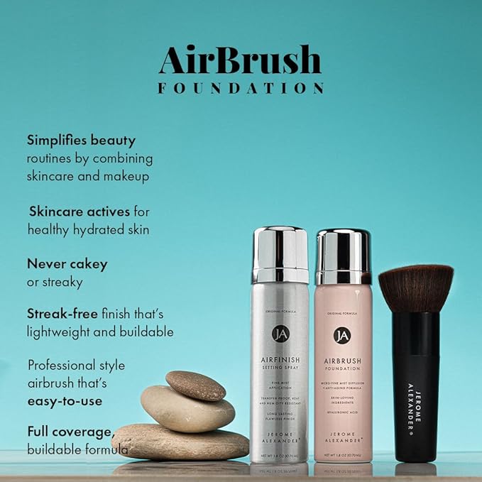 MagicMinerals AirBrush Foundation Set by Jerome Alexander – 3pc Set Includes AirFinish, Foundation and Kabuki Brush - Spray Makeup with Anti-aging Ingredients for Smooth Radiant Skin (Bright Medium)
