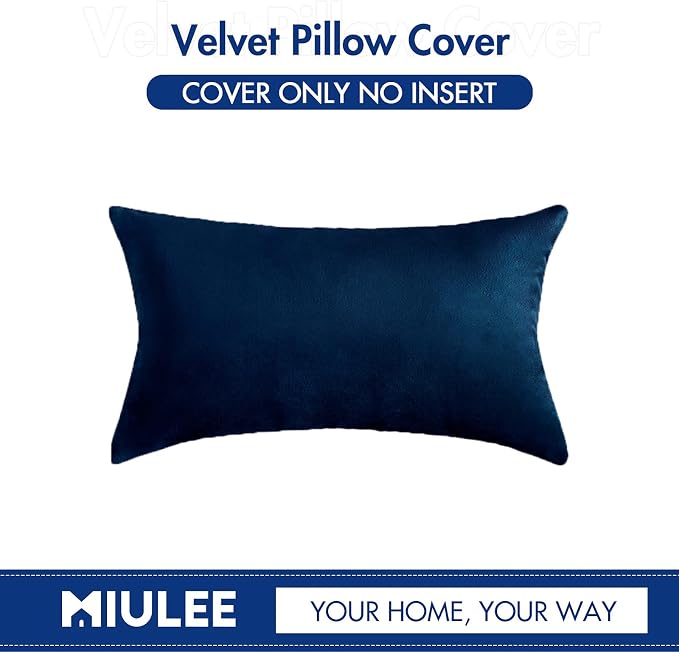 MIULEE 12x20 Inch Lumbar Velvet Throw Pillow Cover Set of 1 Dark Blue | Soft Luxury Decorative Throw Pillow Cover, Single Rectangle Cushion Case, Home Decor for Chair Couch Sofa Bedroom Car Bed