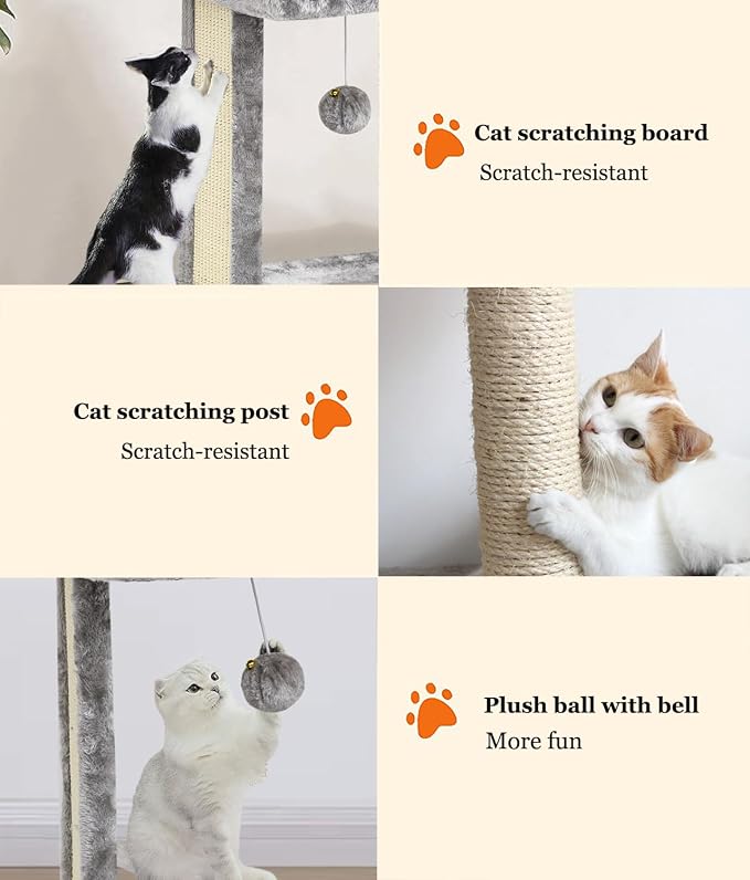 SYANDLVY Cat Tree with Scratching Post for Indoor Cats, Scratching Board with Perch, Cat Post Scratcher with 2 Dangling Balls, Great for Kittens, Grey | Cat Scratching Board with 2 Dangling Balls, Great for Kittens, Grey