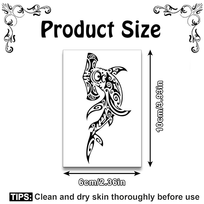 16 PCS Black Tribal Totem Temporary Tattoo Stickers for Women Men, Maori Stingray Shark Whale Turtles Seahorses Patterns, Long-lasting Waterproof Removable Body Art Makeup Fake Tattoo