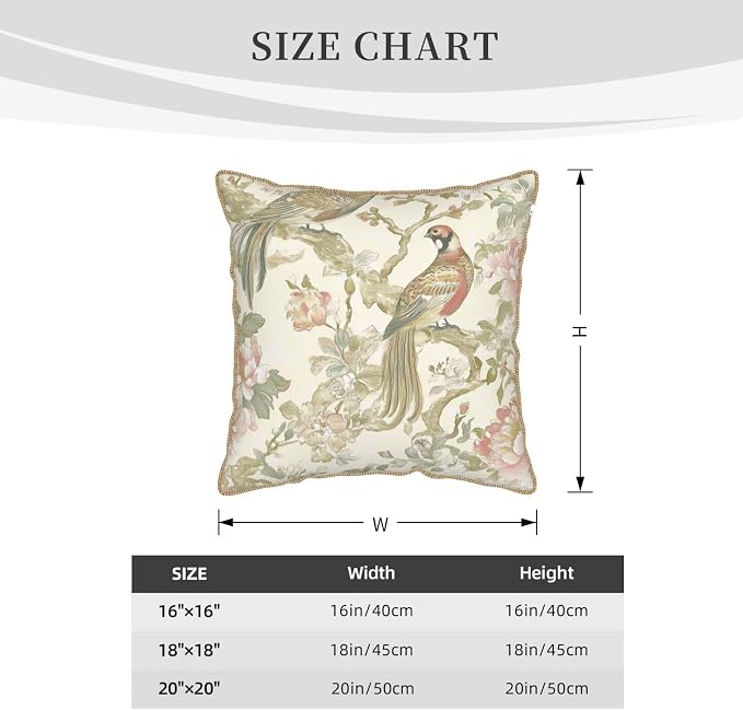 Vintage Bird Floral Velvet Pillow Covers 18x18 Inch Chinoiserie Flowers Leaves Throw Pillows for Couch Farmhouse Cushion Covers Pillowcase Light Green Leaf Pillow Cases for Sofa Bed Outdoor Decor