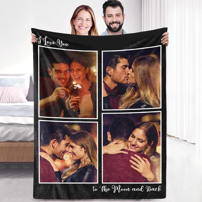 Ships Next Day, Custom Sherpa Fleece Blanket with Photos Text Soft Warm Custom Blanket Personalized Couples Gifts for Boyfriend Girlfriend Customized Picture Blanket Gifts for Christmas Valentines Day