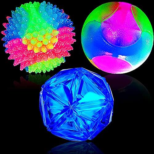 Sumind 3 Pcs Light Dog Ball Glow in The Dark Dog Ball LED Glowing Interactive Squeaky Spiky Interactive Toy Bounce Activated Pet Toy for Puppies