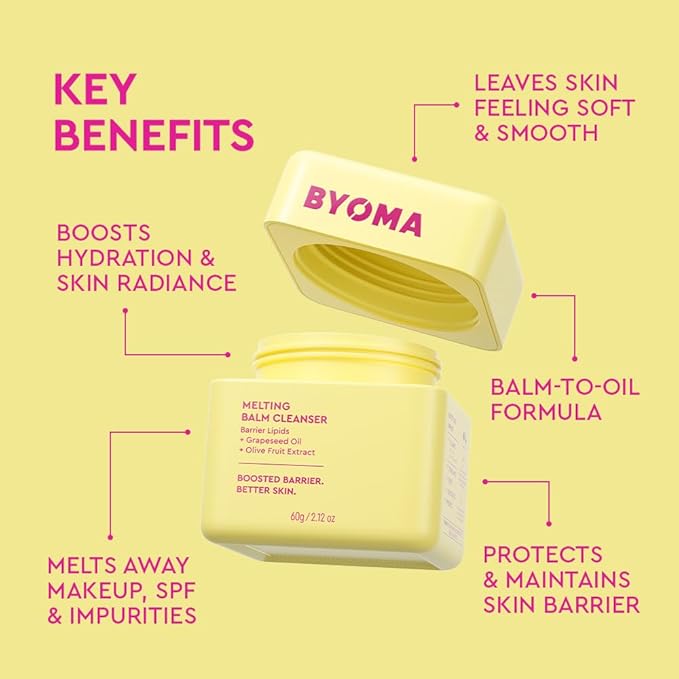 BYOMA Melting Balm Facial Cleanser - Buttery Soft Cleansing Balm for Skin Barrier Repair - Tri-Ceramide Face Wash for Sensitive Skin & All Skin Types - Deeply Hydrated Skin, No Oily Residue - 2.12 oz