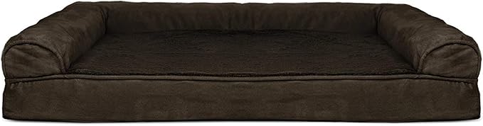 Furhaven Cooling Gel Dog Bed for Large Dogs w/ Removable Bolsters & Washable Cover, For Dogs Up to 95 lbs - Plush & Suede Sofa - Espresso, Jumbo/XL