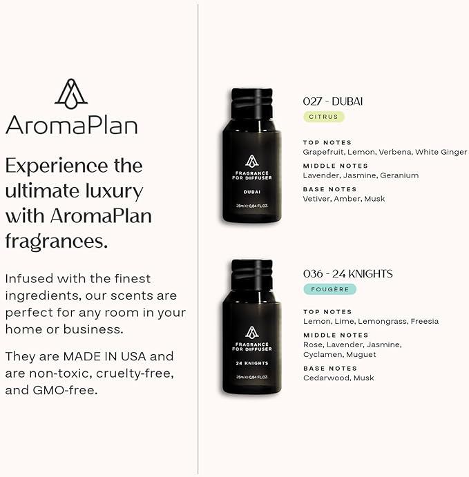 AromaPlan 5 Star Collection Plug in Diffuser (Fragrances+Sample Set Included)-Cold Air & Waterless Diffusers for Home & Office- Silent Wall Diffuser Plug in, Bluetooth App Control, 500 sq. Ft (Black)