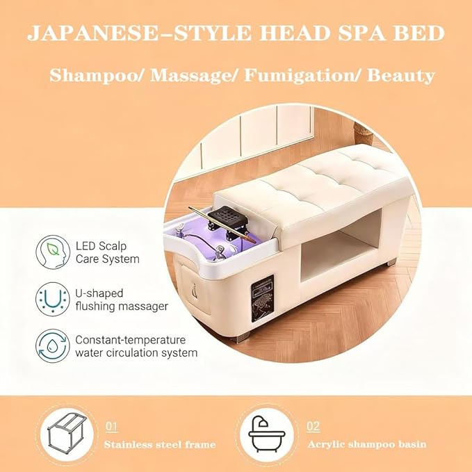 Head Spa Equipment, Massage Table, Japanese Shampoo Bed with Water Cycle & Fumigation Stationary Head Spa Bed for Spa Beauty Salon Barber