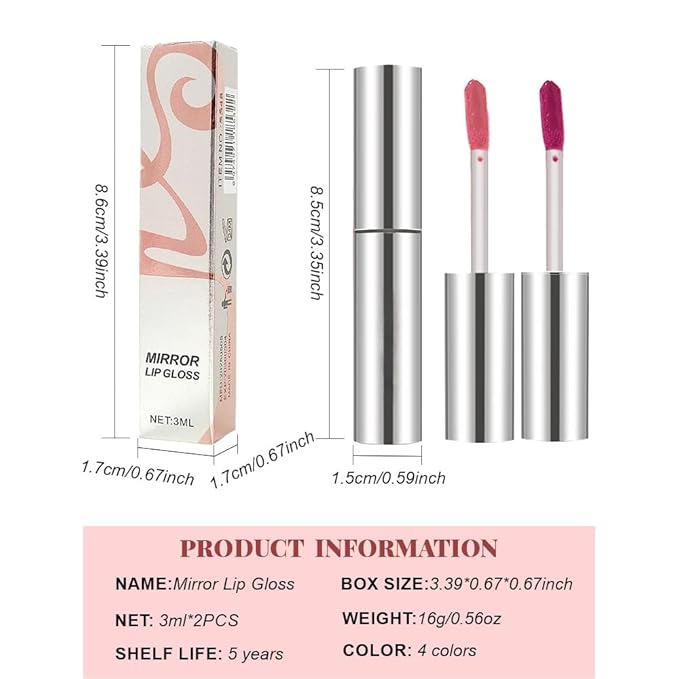 2Pcs Full-On Plumping Liquid Lip Gloss, Pink & Plum Hydrating Lip Plumper Lip Blam Lipstick, High-Shine Tinted Formula for Fuller, Nourishes, Moisturizes & Softens Lips, Cruelty-Free (01+04)