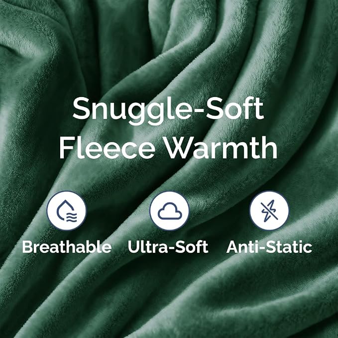 Ultra Soft Fleece Throw Blanket - College Dorm Room Essentials - Green | Flannel Fleece, Thick, Warm & Breathable, All Season Cozy, Anti-Static, Microplush, Lightweight for Couch, Bed & Dorm Bedding