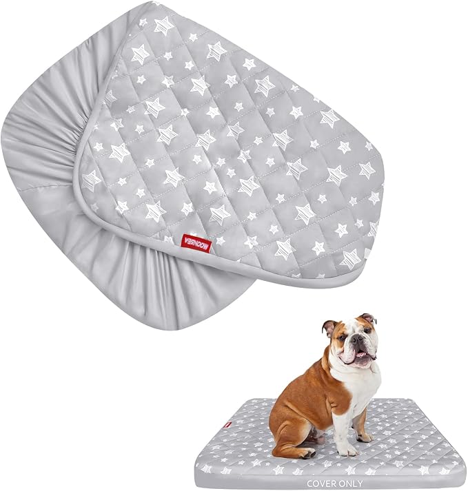Waterproof Dog Bed Covers Replacement Lovely Grey Star Print, 22x35 Inches | Washable Pet Hair Easy to Remove, Noiseless Quilted Puppy Pet Bed Cover , for Dog/Cat, Cover Only
