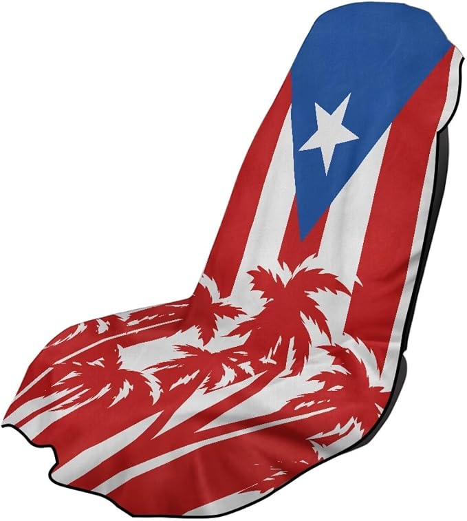 INSTANTARTS Coconut Tree Puerto Rico Flag Car Seat Cover Protector Sweat Towel Multi-Functional Car Towel