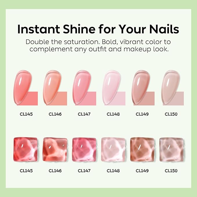 Luxbon 6 pcs Jelly Gel Nail Polish Set - Fall Color Set Long Lasting Autumn Gel Polish, uv led Soak Off Nail Art Designs Manicure Kit 025