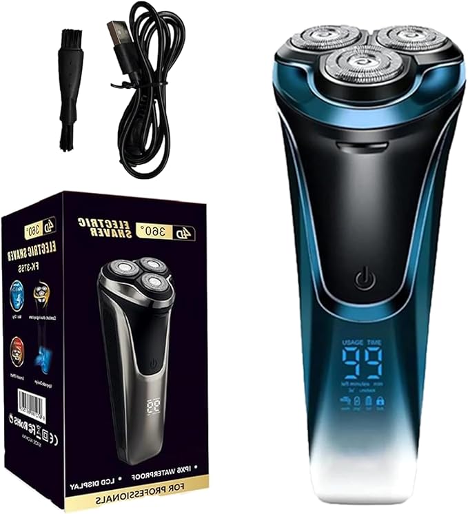 Snapbuy Electric Razor for Men, Snapbuy Electric Razor Pro of Father, Electric Shavers for Men,Ipx7 Waterproof Cordless Shaver with 90-Min Runtime, 4D Floating Head Rotary Shaver, Fast Charging(Blue)