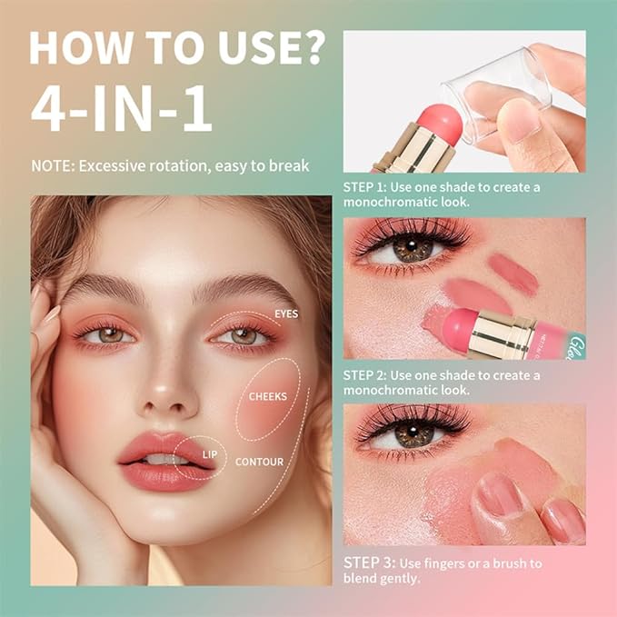 Dual-Ended Blush & Bronzer Stick – 2-in-1 Creamy Contour & Cheek Tint, Hydrating Vegan Multi-Use Makeup for Natural Radiant Finish, Cruelty-Free (Beachy Pink)