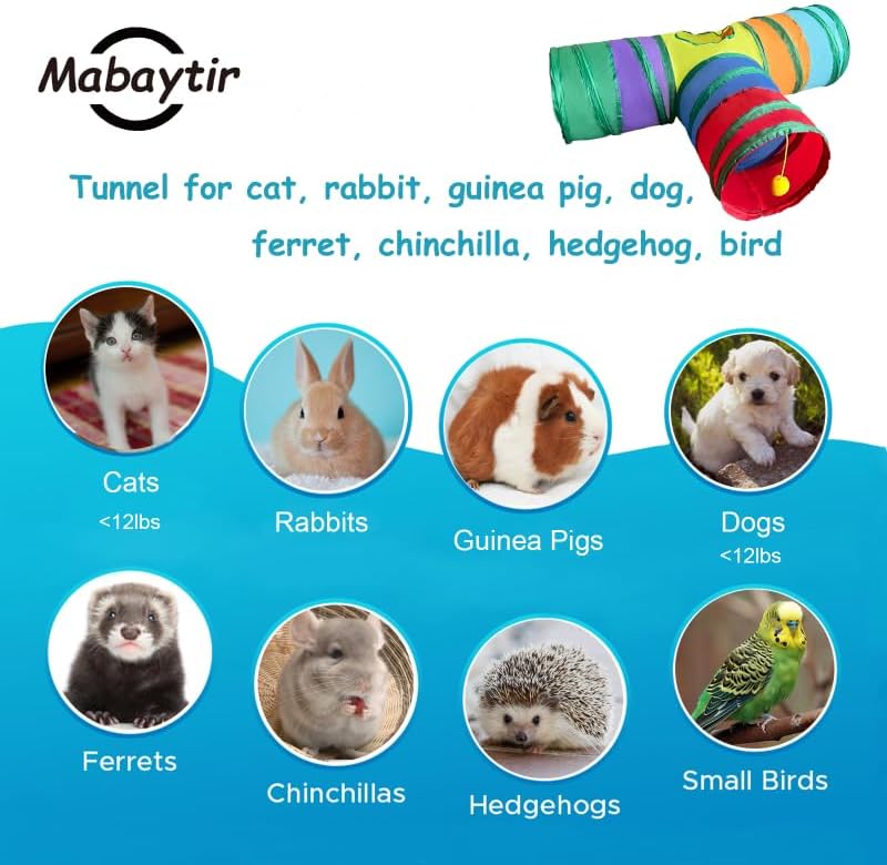 3-Way Collapsible Cat Tunnel Tube Toy Rainbow T-Shape