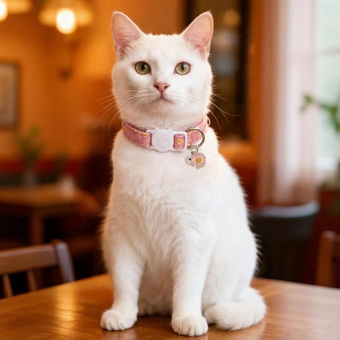 Cat Collars for Girl Cats & Boys, 2 Pack Soft Cotton Breakaway Collar with Removable Bell and Cute Charms, Adjustable Safety Pet Necklace, Daisy