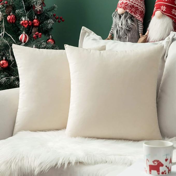 MIULEE 24x24 Inch Euro Velvet Throw Pillow Cover Set of 1 Cream White | Soft Luxury Decorative Throw Pillow Cover, Single Cushion Case, Home Decor for Chair Couch Sofa Bedroom Car Bed