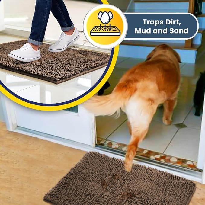Muddy Mat® | Super Water Absorbent Door Mat Indoor, Microfiber Quick Dry Chenille Entryway Rug, Slip Resistant Front Door Mat, Indoor Mats for Entryway, Machine Washable Pet Rug, Tan 24" x 44"